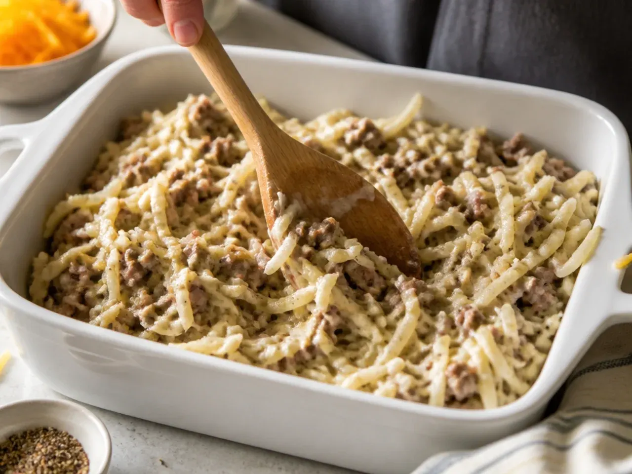 hashbrown casserole with ground beef recipe step 5