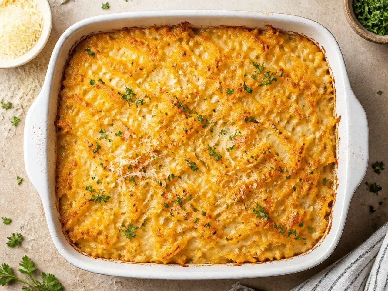 Budget-friendly hashbrown casserole made with simple pantry ingredients