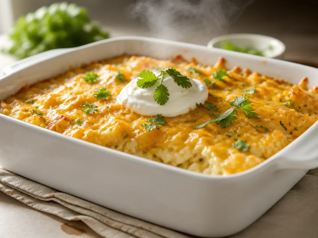 One-pot hashbrown casserole cooked in a slow cooker