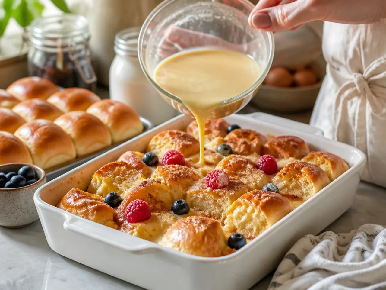 hawaiian roll french toast casserole recipe step 1