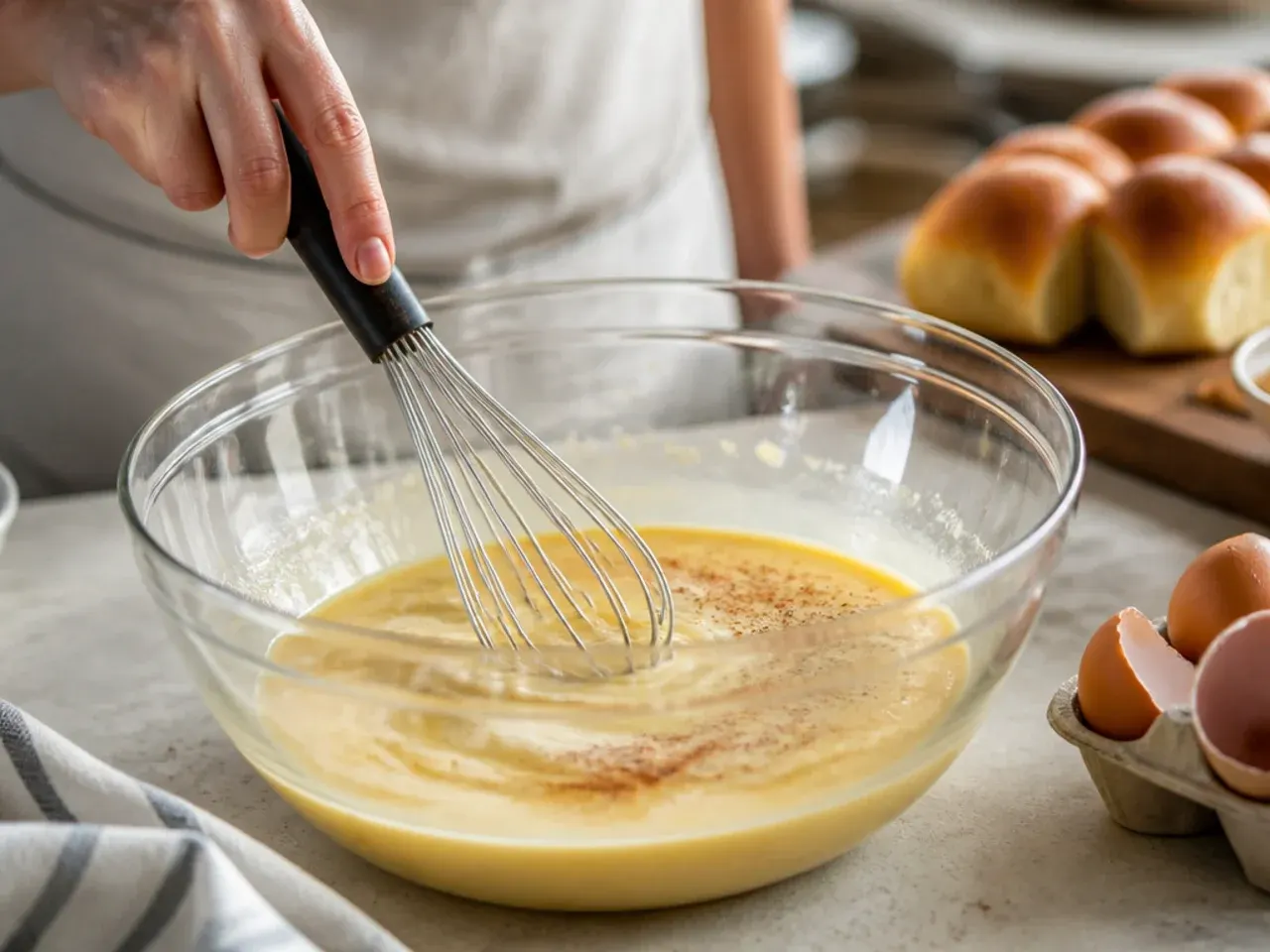 hawaiian roll french toast casserole recipe step 2