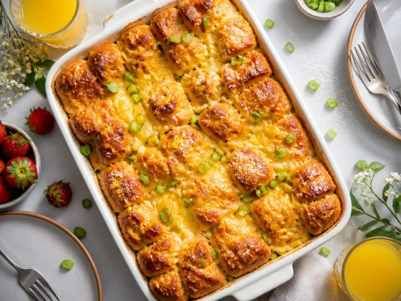 Cubed brioche bread soaking in egg custard for a classic French toast casserole