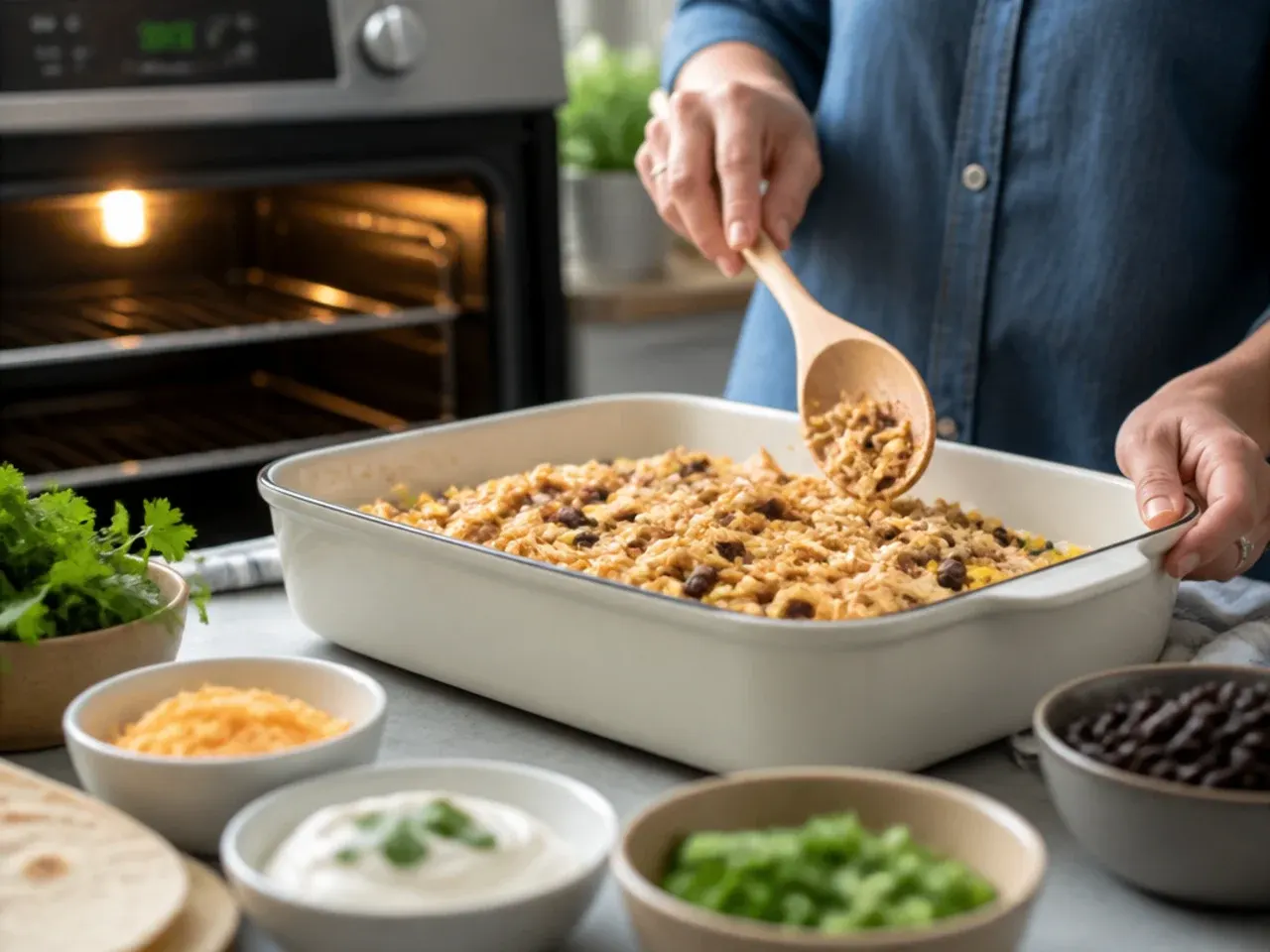 healthy chicken enchilada casserole recipe step 1