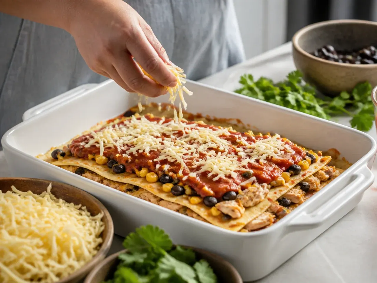 healthy chicken enchilada casserole recipe step 5