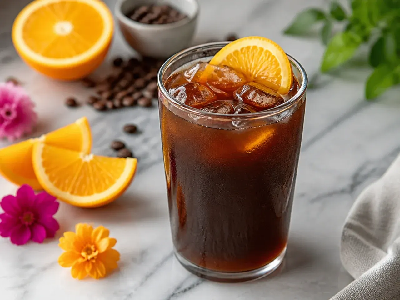 Bold black Americano coffee in a small glass cup on a saucer, dark and steaming