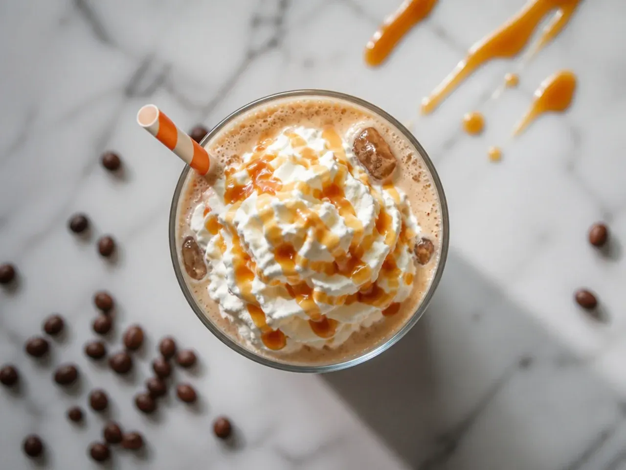Classic iced latte with milk poured over espresso and ice in a tall clear glass