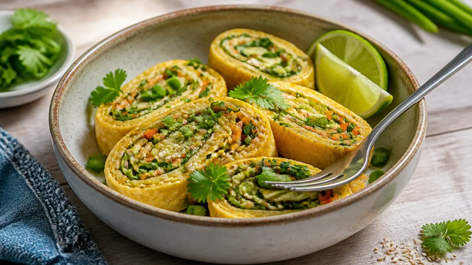 A bowl of healthy egg roll in a bowl with ground pork, shredded cabbage, carrots, spring onion and sesame seeds