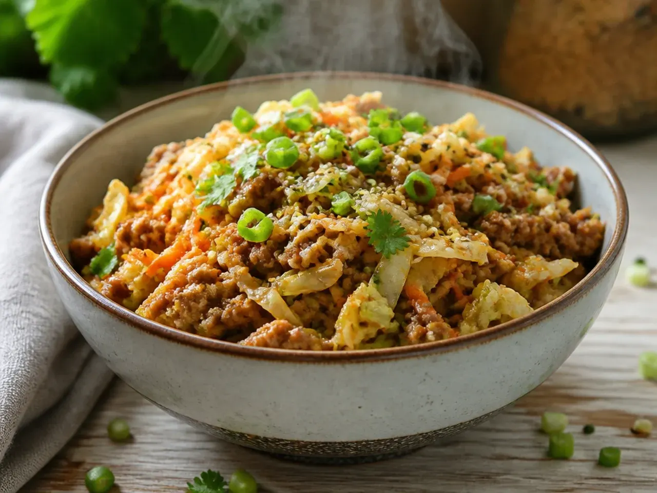 Close-up of crisp-tender cabbage and carrot in a hot pan