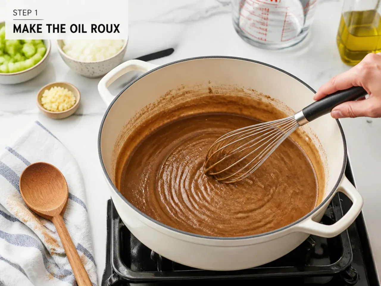 healthy gumbo recipe — step 1: make the oil roux