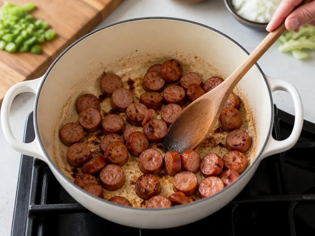 healthy gumbo recipe — step 3: brown the sausage