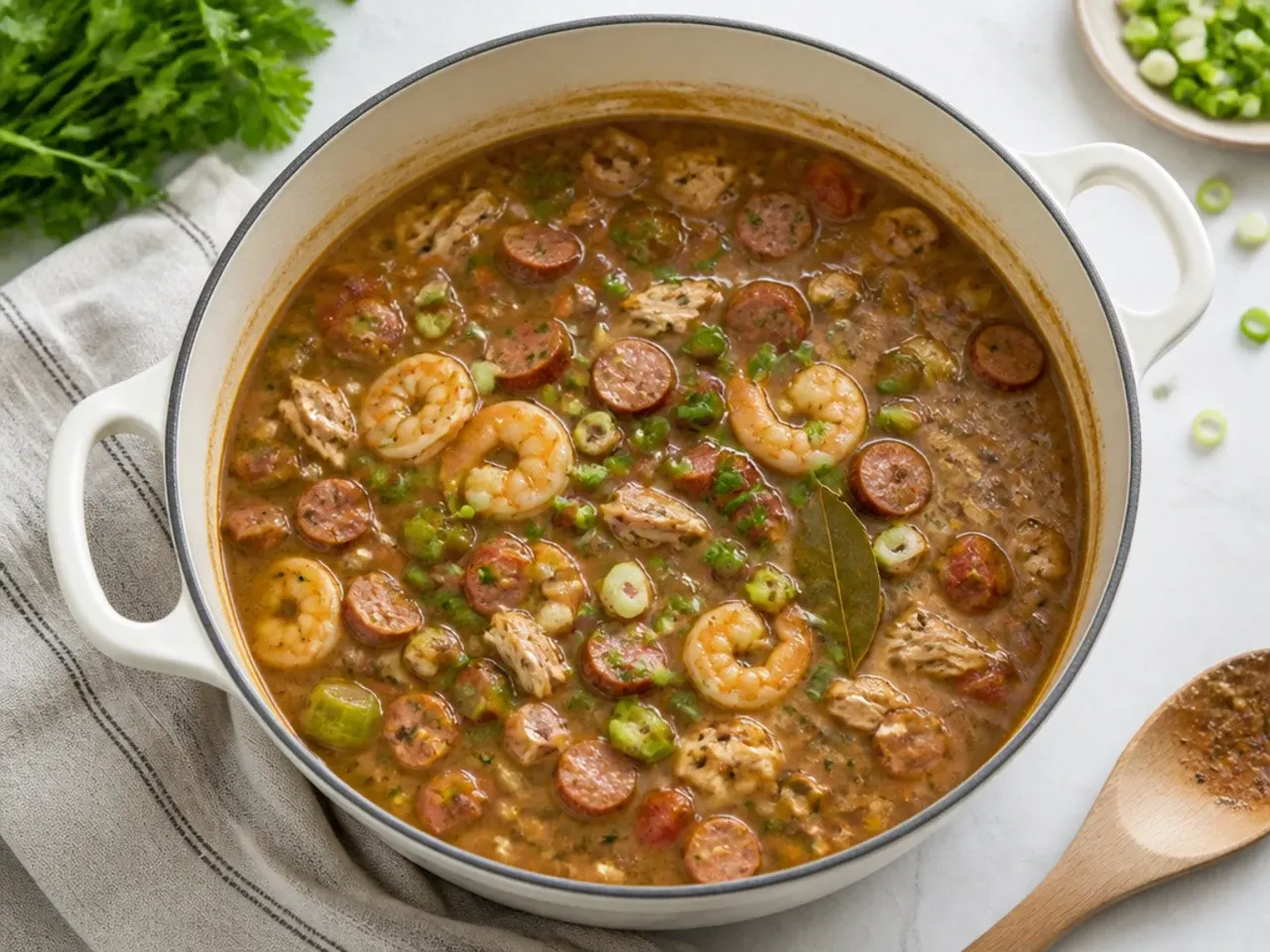 Minimal one-pot healthy gumbo recipe in a single Dutch oven