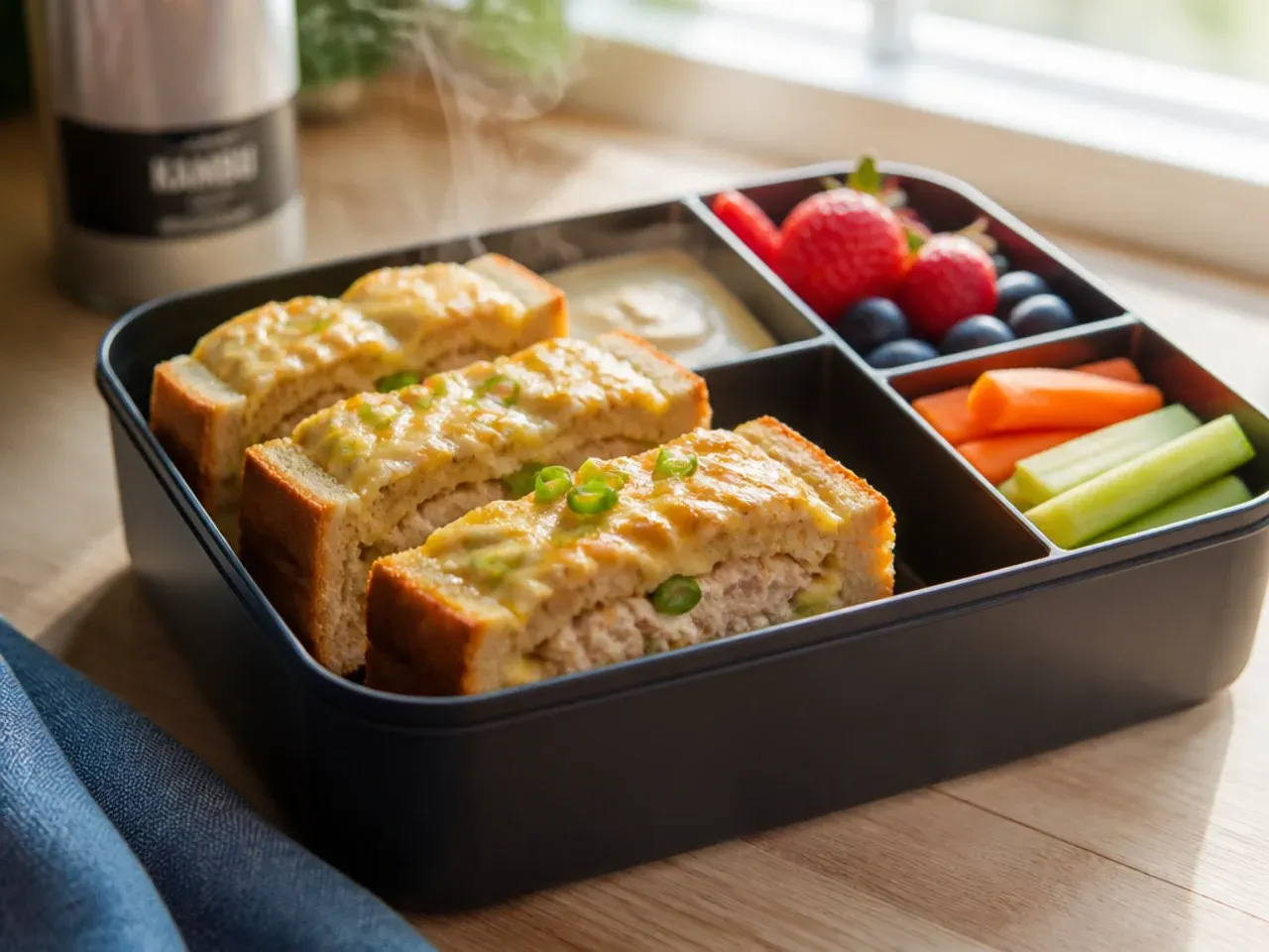 Family sandwich platter with quartered sandwiches and small dipping pots