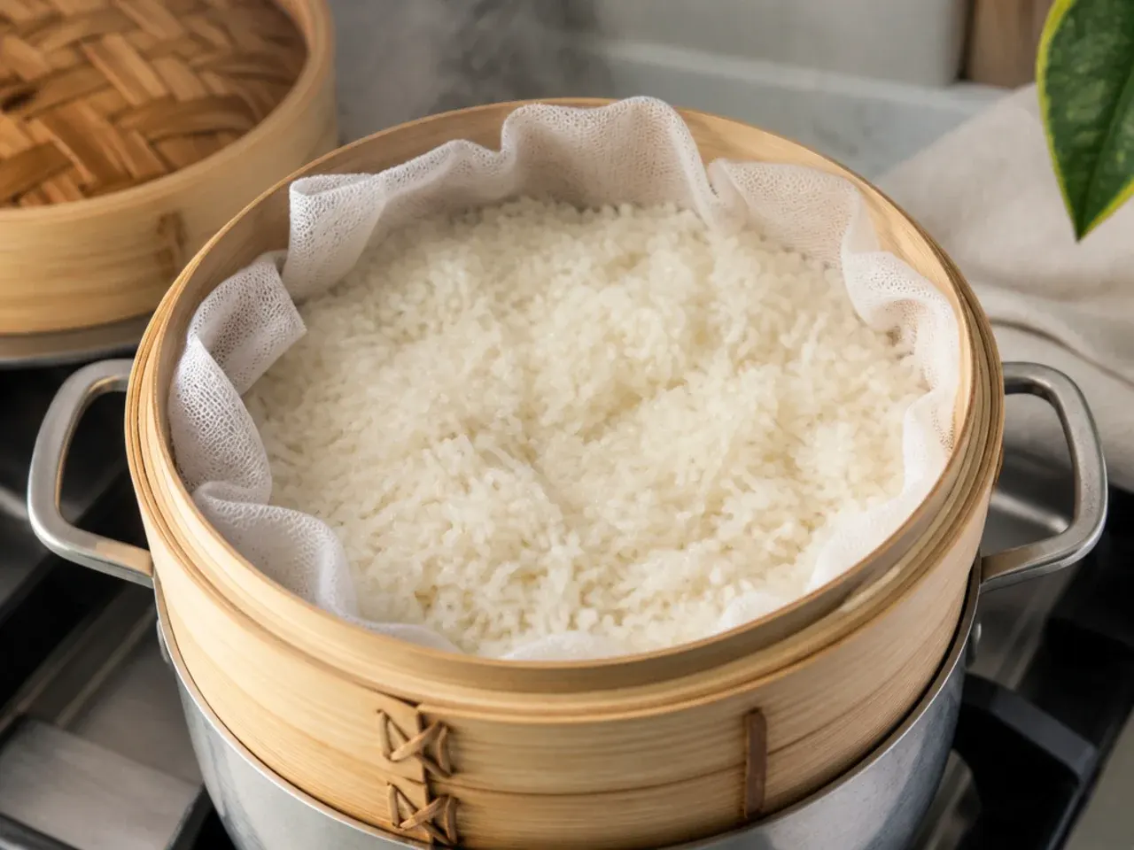 healthy mango sticky rice — step 3: steam the rice