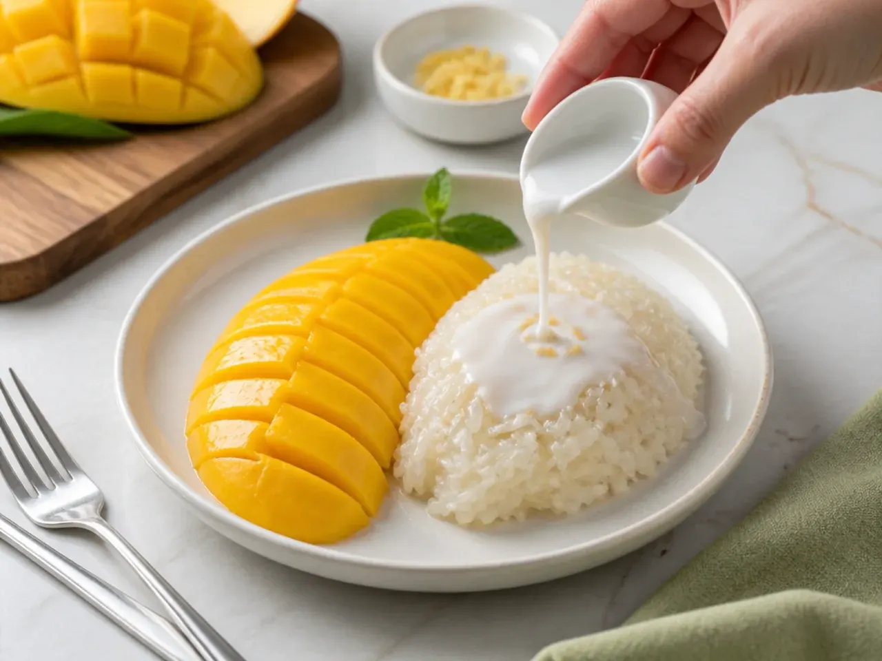 healthy mango sticky rice — step 7: assemble and serve