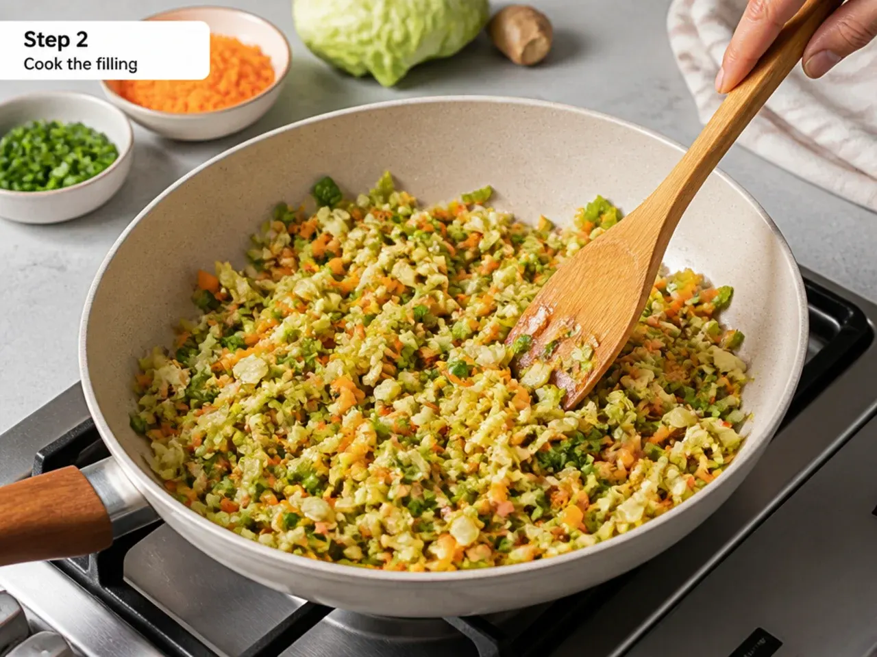 healthy momos recipe — step 2: cook the filling