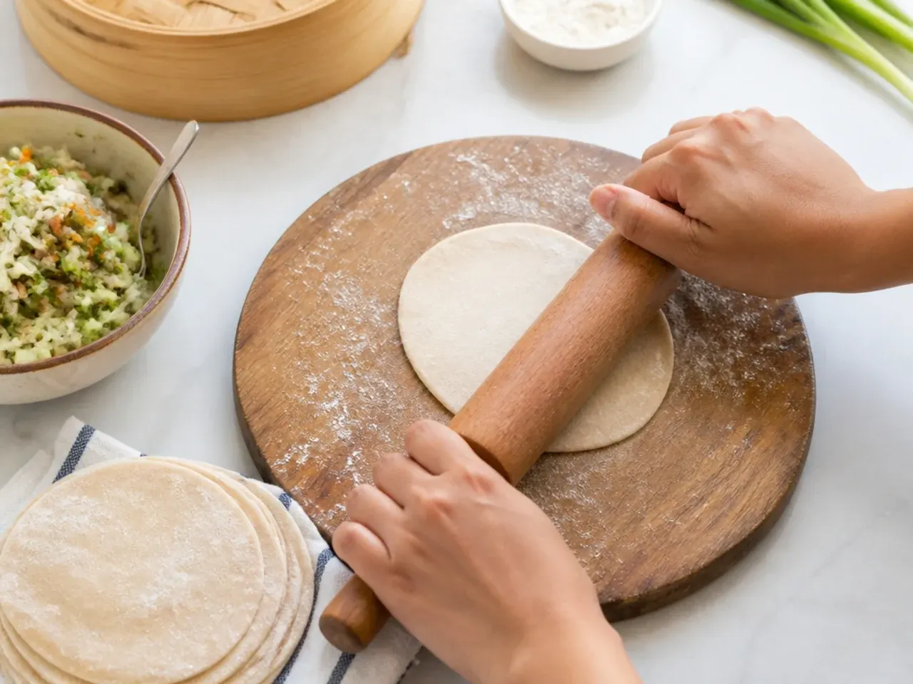 healthy momos recipe — step 3: roll the wrappers