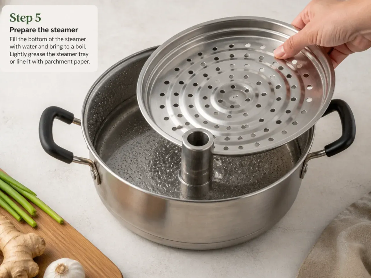 healthy momos recipe — step 5: prepare the steamer