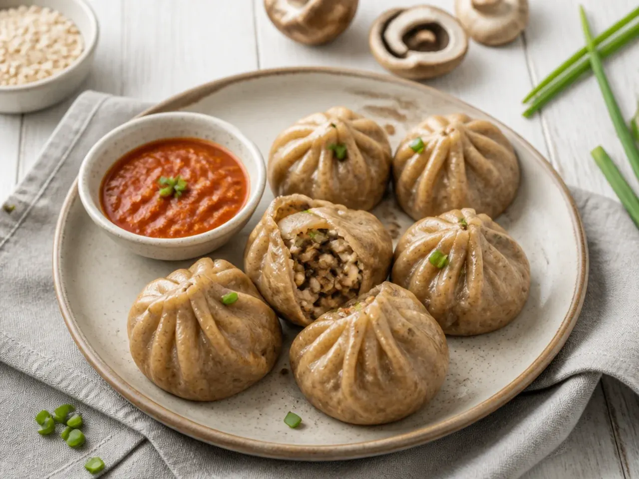 Rustic buckwheat farmhouse healthy momos recipe with mushroom filling