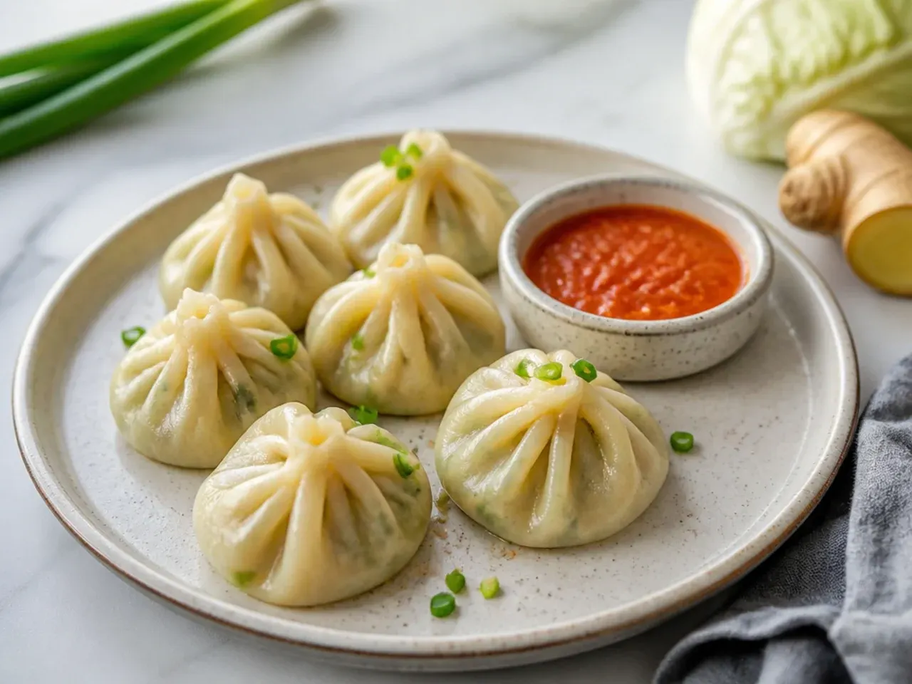 Minimal cabbage and ginger healthy momos recipe with a simple dip