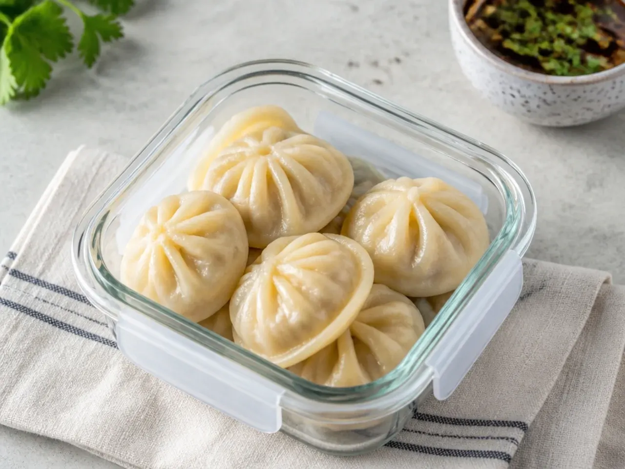 Storage and reheating steamed healthy momos recipe in an airtight container