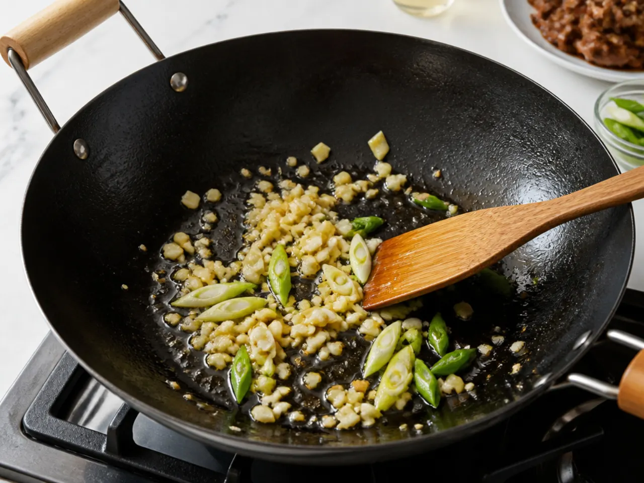 healthy mongolian beef — step 4: cook the aromatics