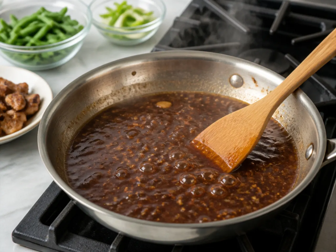 healthy mongolian beef — step 5: simmer the sauce