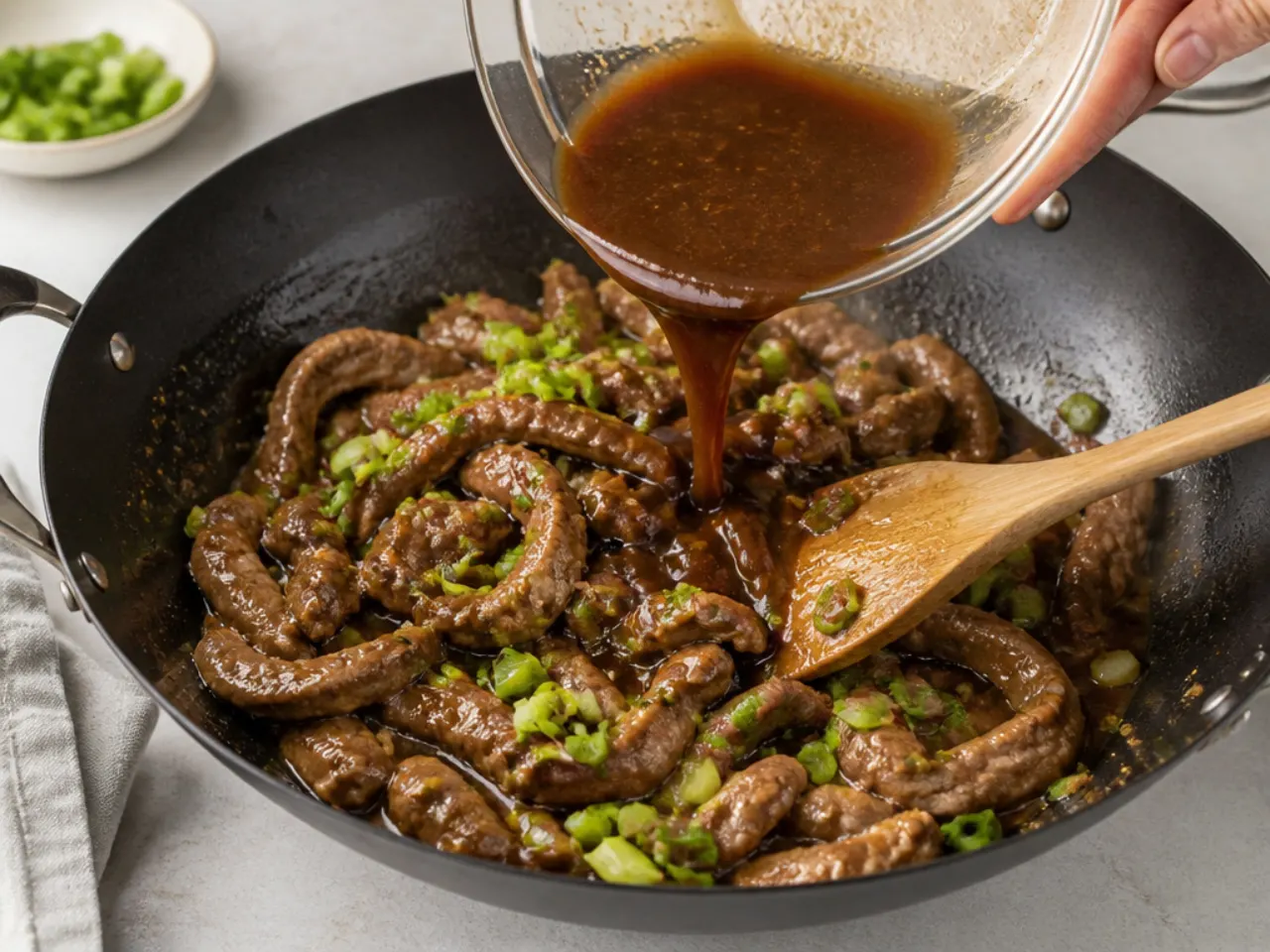 healthy mongolian beef — step 6: combine beef and sauce
