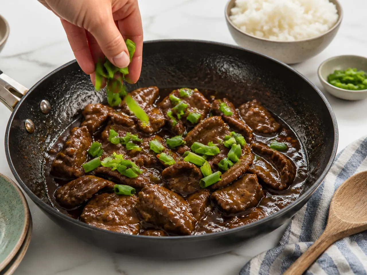 healthy mongolian beef — step 7: add green onions and serve