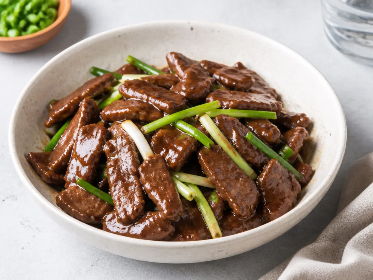 Lightened PF Chang copycat Mongolian beef with green onion