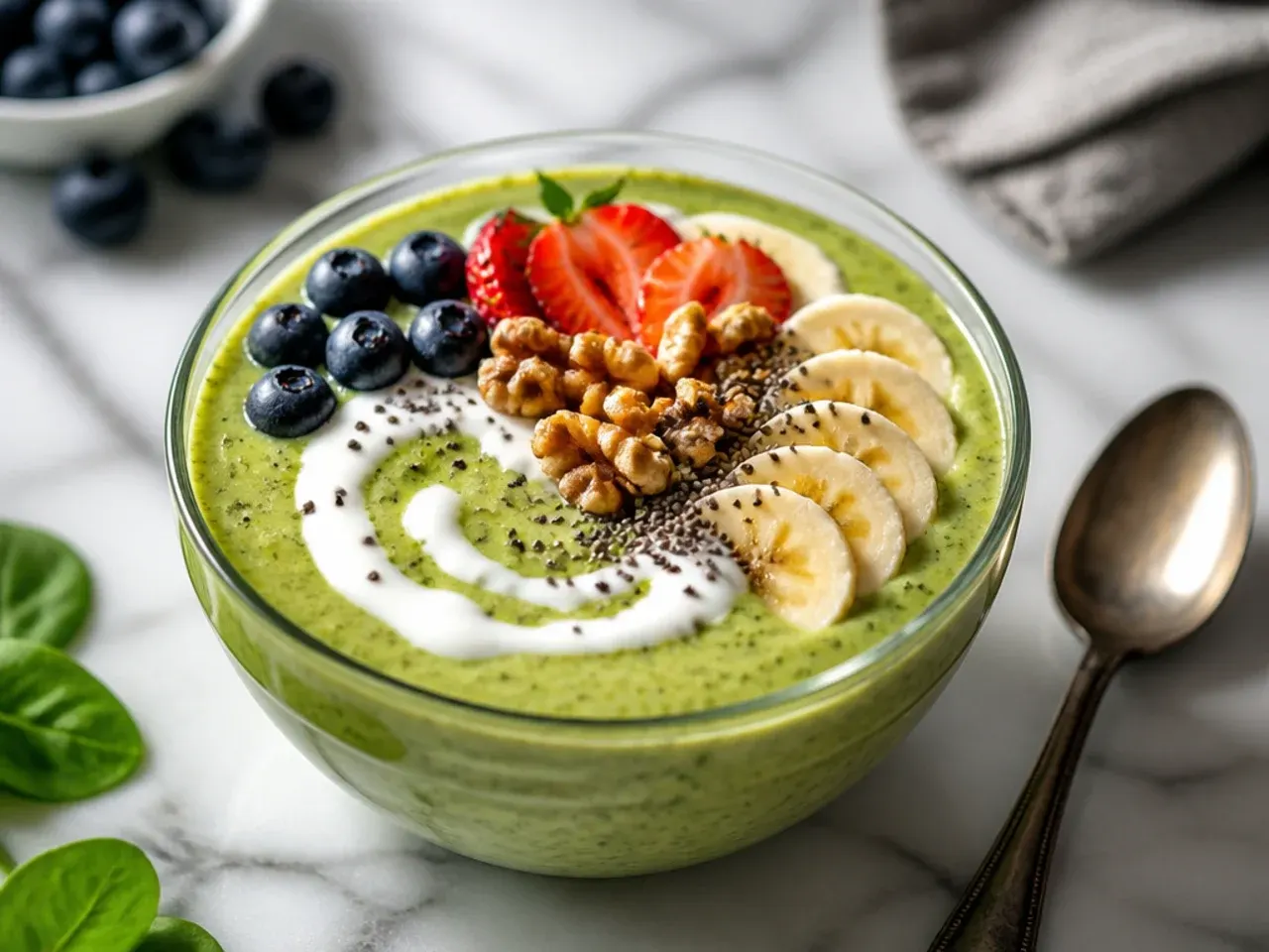 Ingredients layered in a blender jug with liquid on the bottom before blending