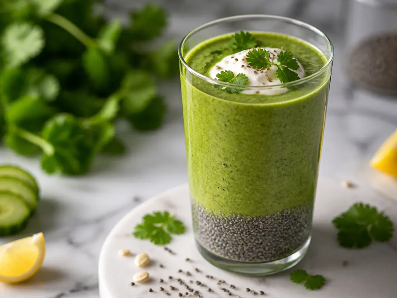 Chia seeds soaking in a small glass of water turning gel-like