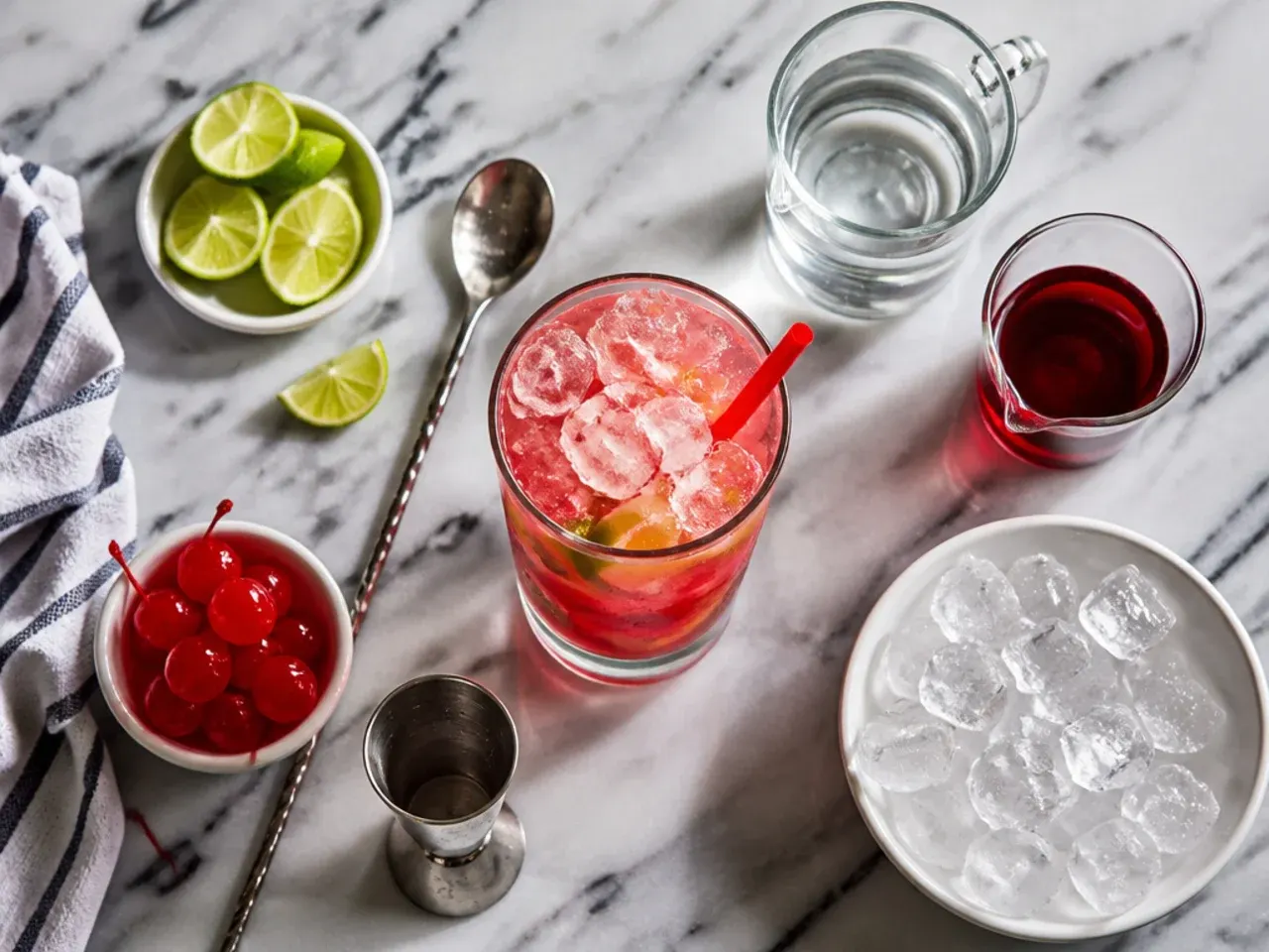 Close-up of hands squeezing fresh lime juice into a glass of iced soda
