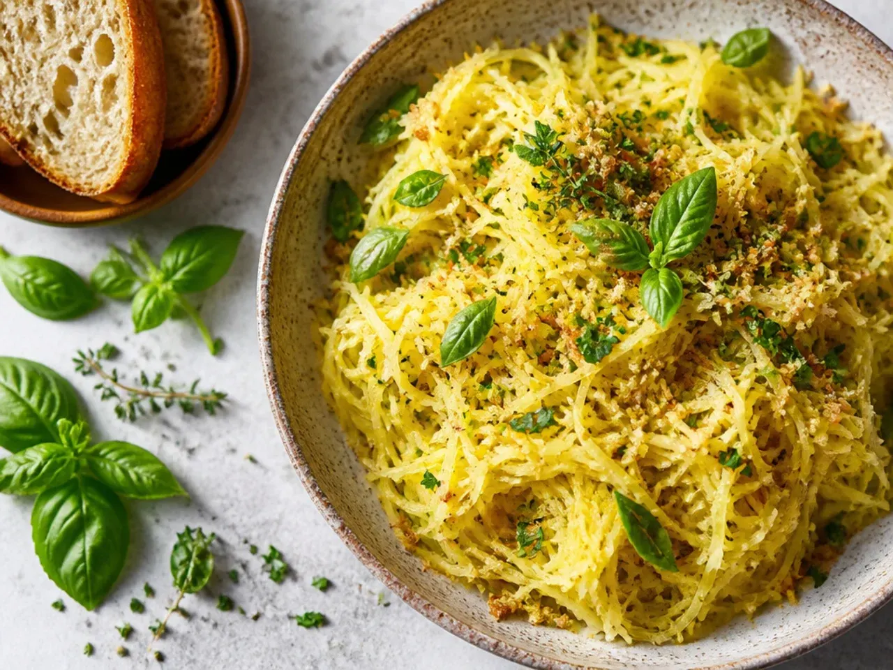 Plain roasted spaghetti squash tossed with melted butter and chopped fresh herbs