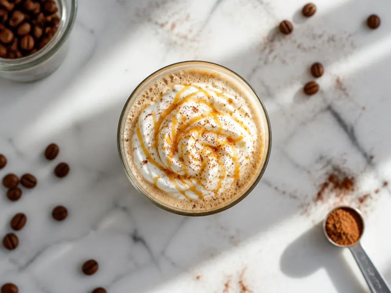 Classic skinny cappuccino with thick foam dusted with cocoa powder in a small cup