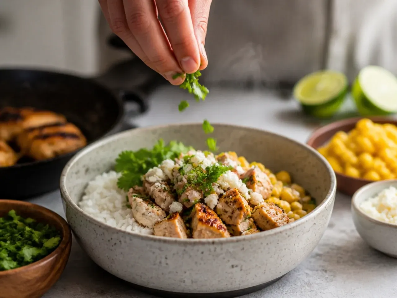 healthy street corn chicken rice bowl recipe step 6