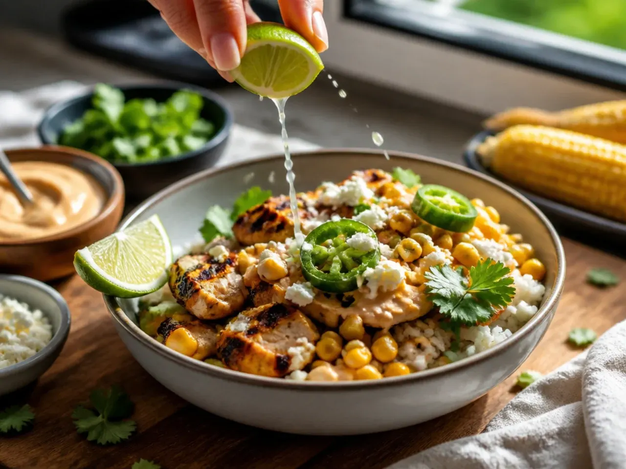 healthy street corn chicken rice bowl recipe step 7