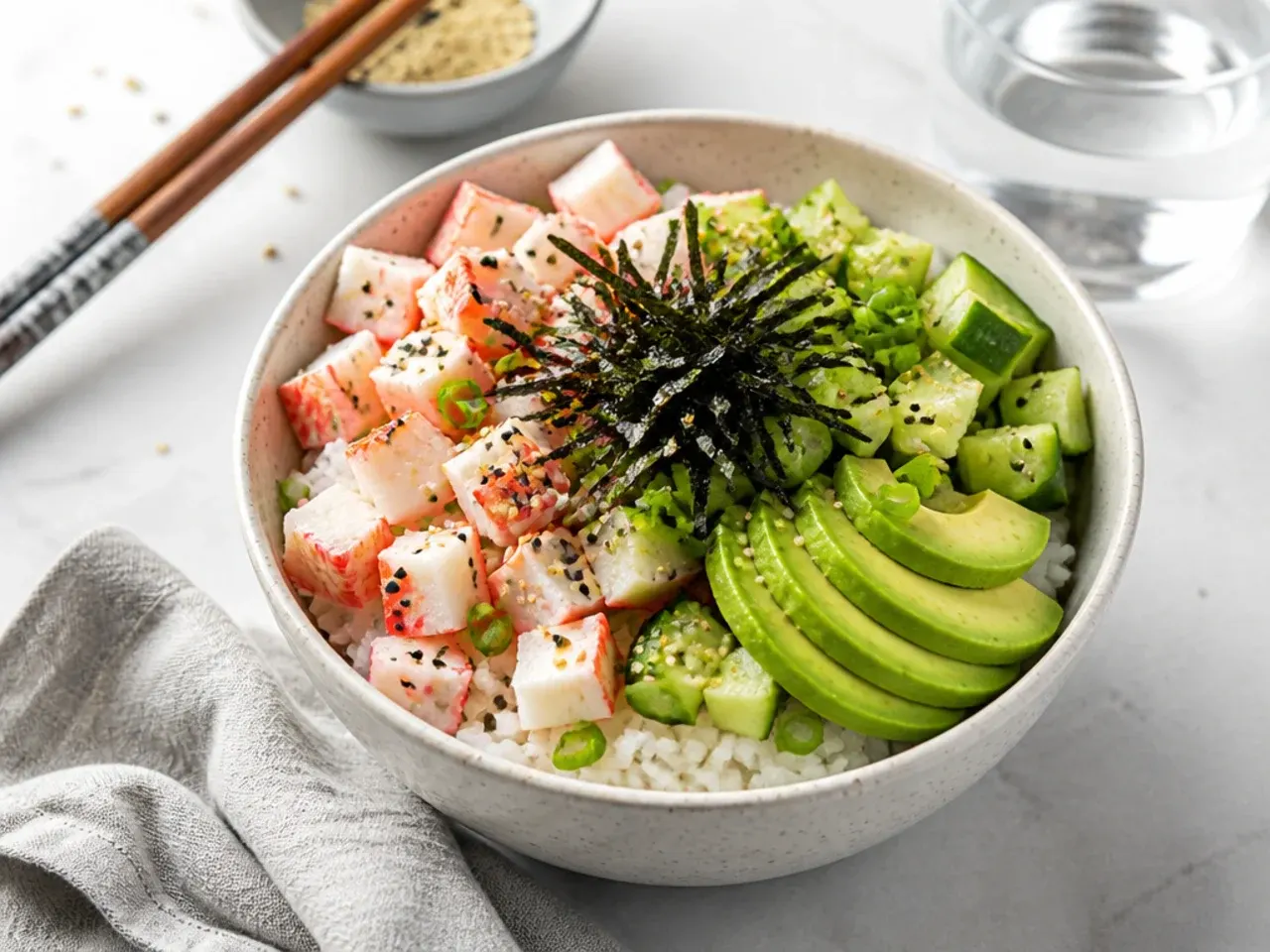 healthy sushi bowl — classic california crab sushi bowl