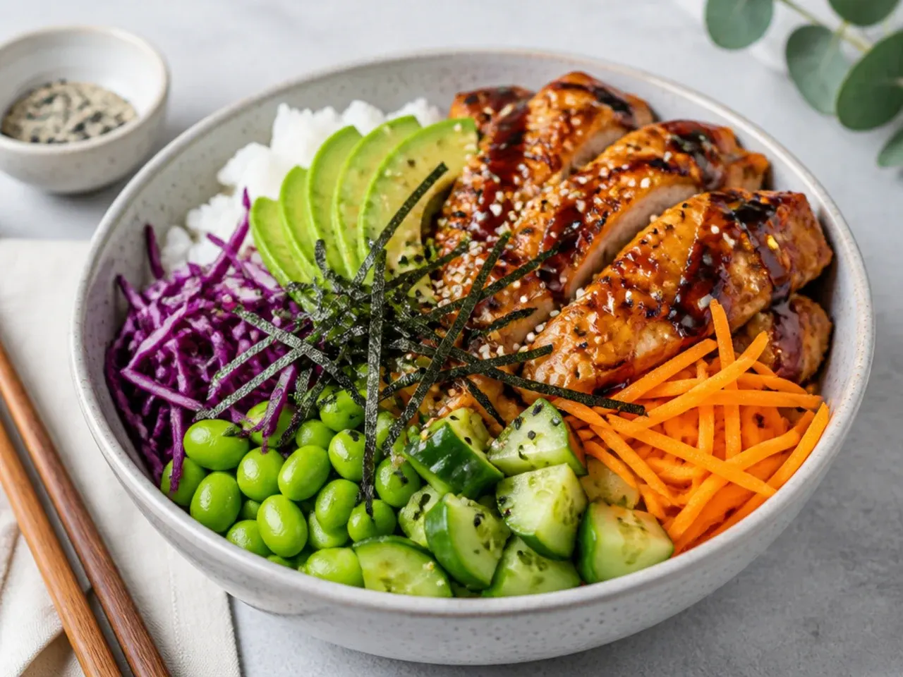 healthy sushi bowl — modern teriyaki chicken sushi bowl
