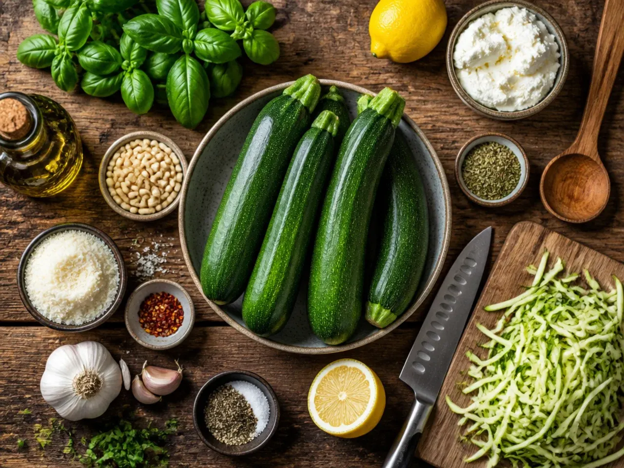 Grated zucchini draining in a colander with salt, demonstrating a key pro tip