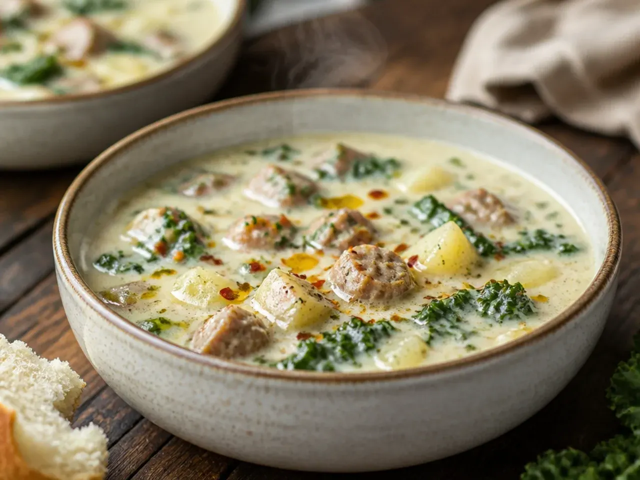 Electric pressure cooker filled with zuppa toscana soup ingredients before cooking