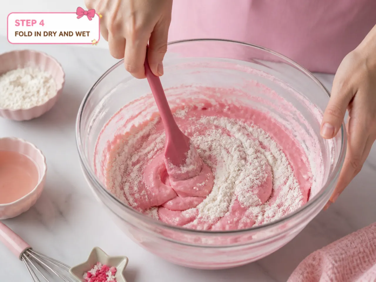 hello kitty bento cake — step 4: fold in dry and wet