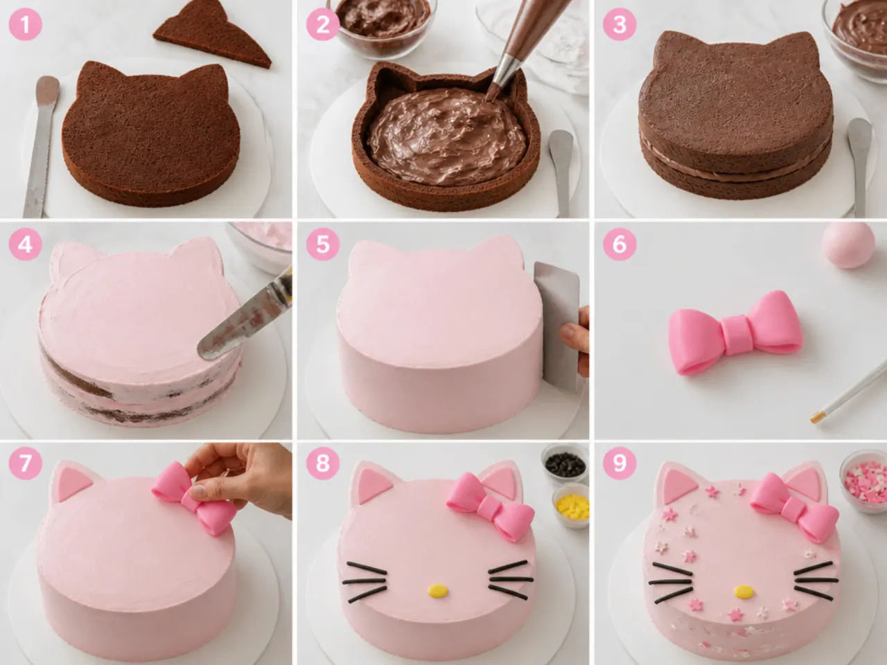 hello kitty bento cake — step 7: fill, coat and decorate