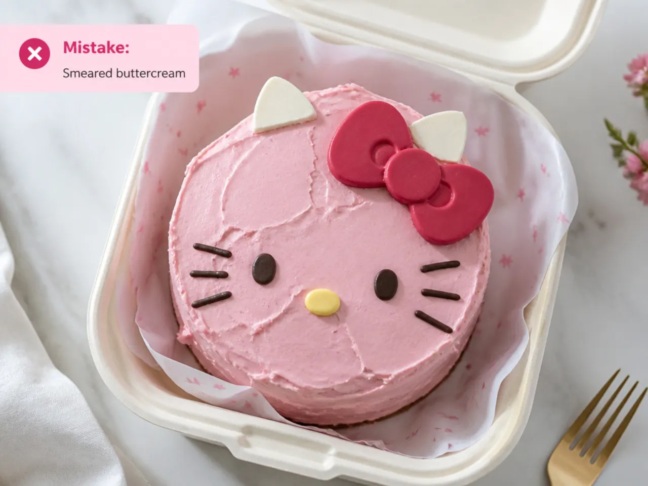 Common Hello Kitty bento cake decorating mistakes like smeared buttercream to avoid