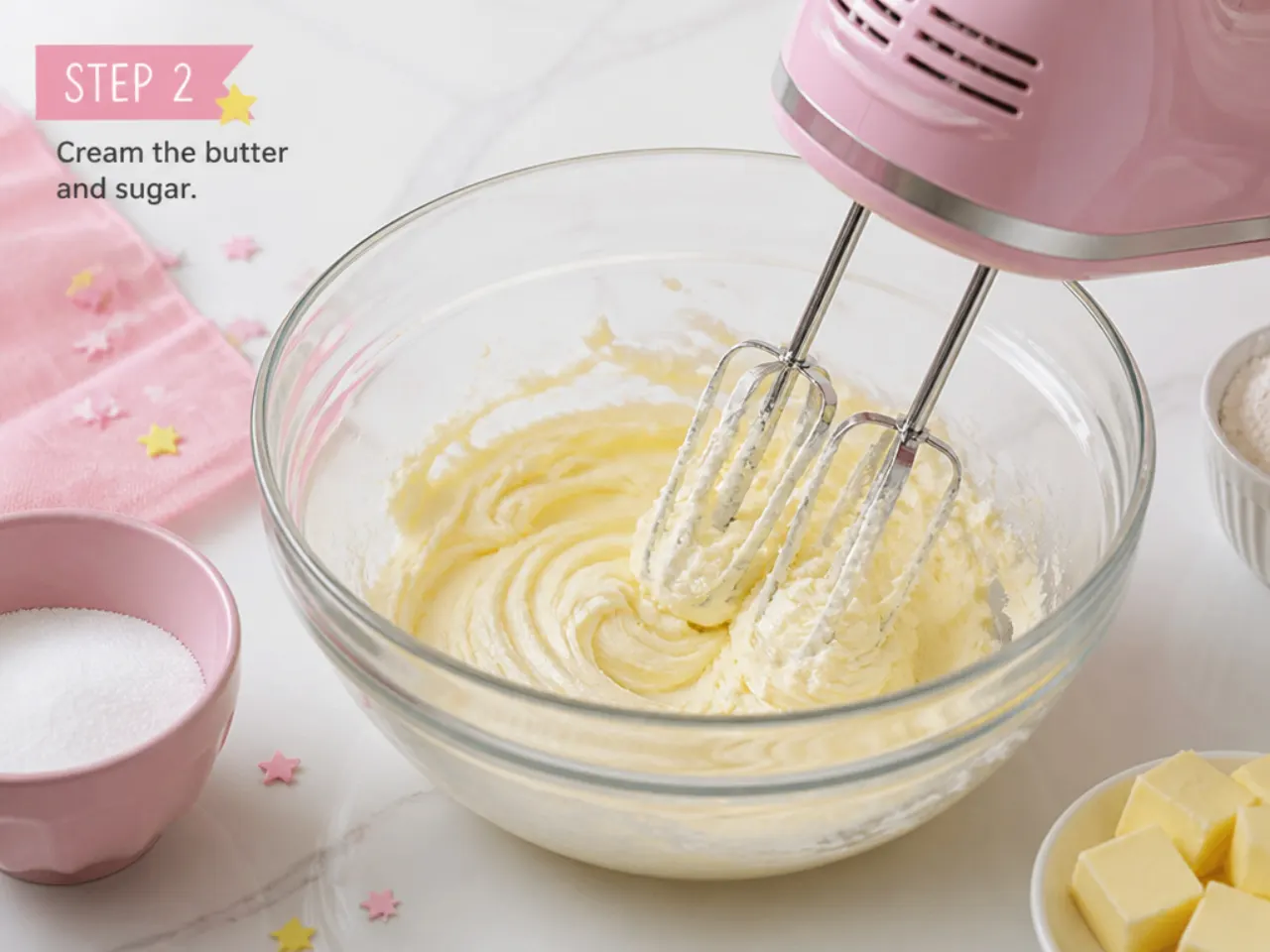 hello kitty birthday cake — step 2: cream the butter and sugar