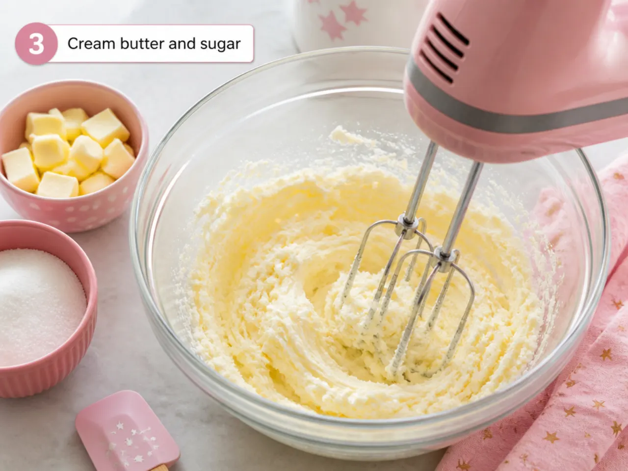 hello kitty cake for girls — step 3: cream butter and sugar