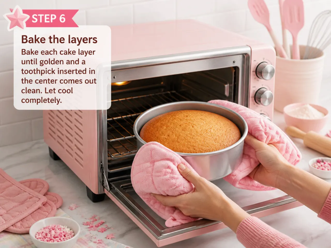 hello kitty cake for girls — step 6: bake the layers