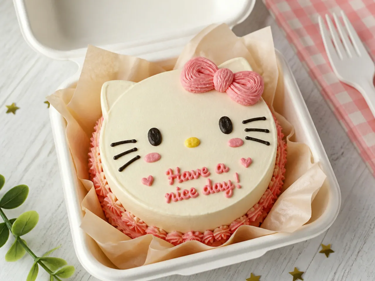 Mini bento box Hello Kitty cake idea with piped bow and message