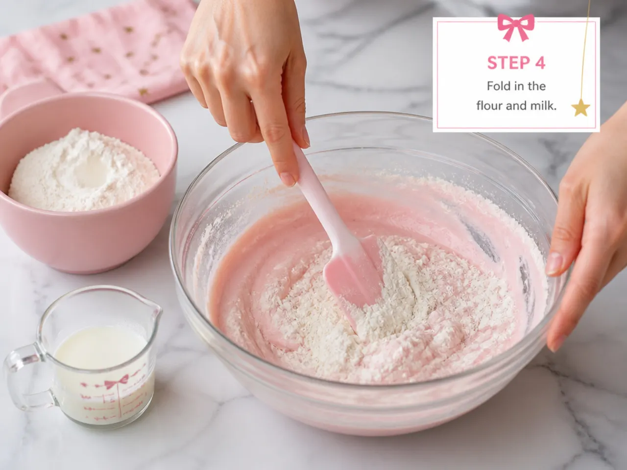 hello kitty cake topper — step 4: fold in the flour and milk