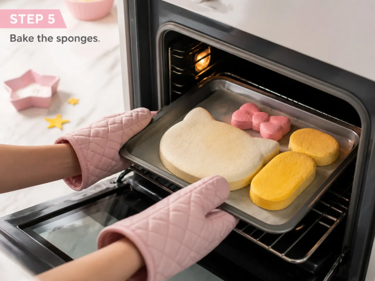 hello kitty cake topper — step 5: bake the sponges