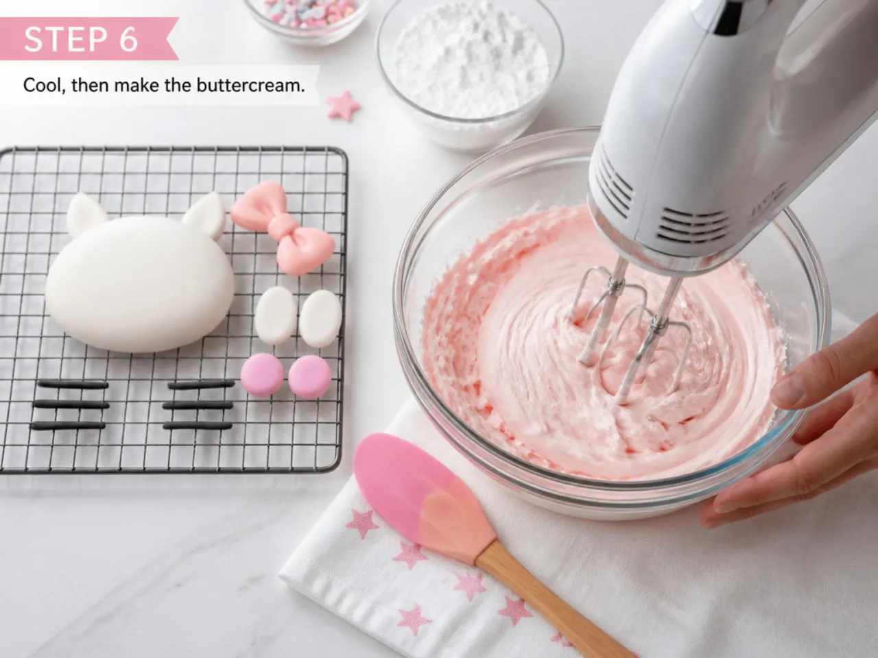 hello kitty cake topper — step 6: cool, then make the buttercream